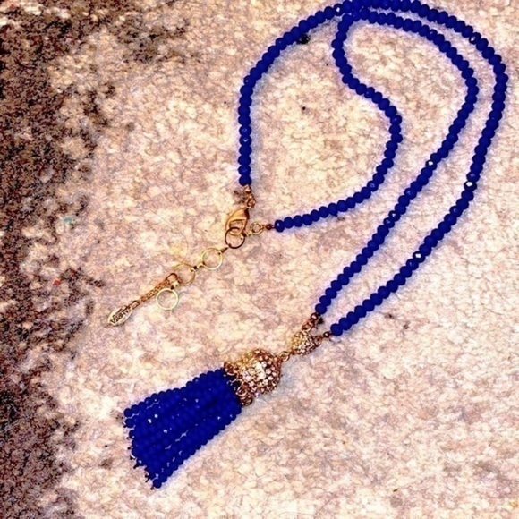 Amrita Singh Tassel Blue statement Sapphire long necklace new no tags - Picture 2 of 7